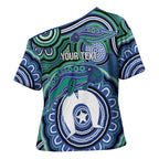 Torres Strait Islander Flag Day Personalised Cross Shoulder Shirt Dhari Dugongs Sea Cows Aboriginal Art