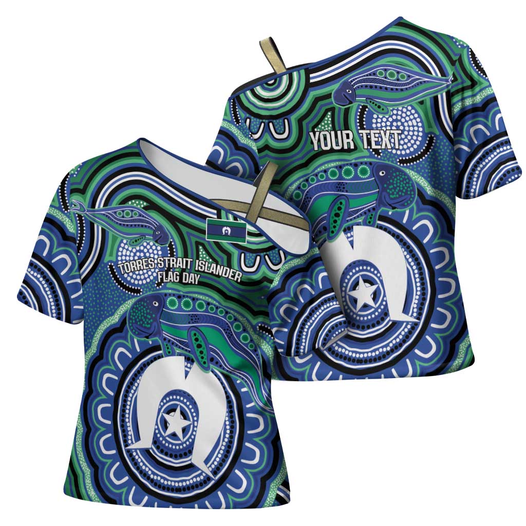 Torres Strait Islander Flag Day Personalised Cross Shoulder Shirt Dhari Dugongs Sea Cows Aboriginal Art