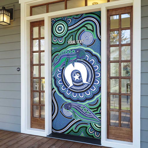 Torres Strait Islander Flag Day Personalised Door Cover Dhari Dugongs Sea Cows Aboriginal Art