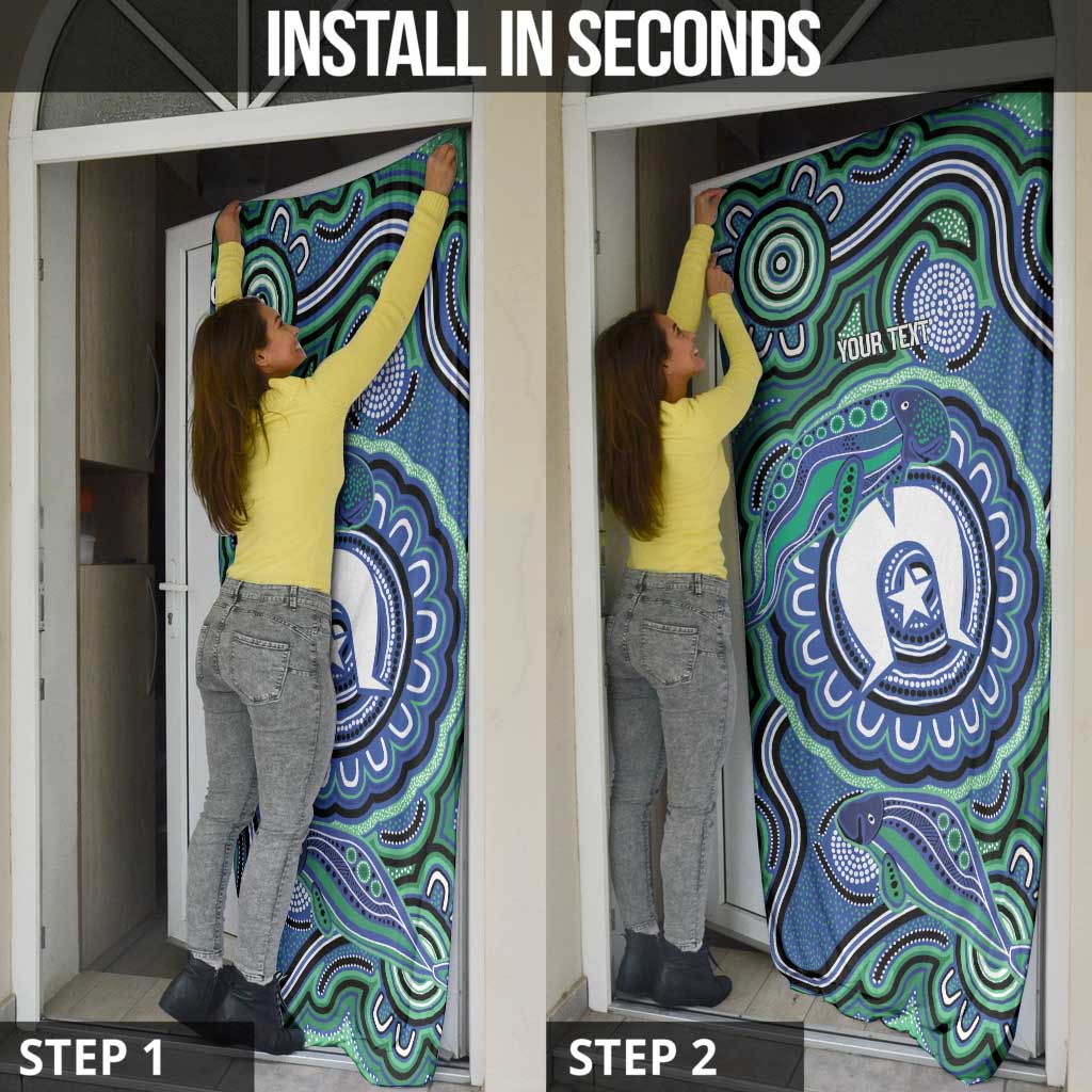 Torres Strait Islander Flag Day Personalised Door Cover Dhari Dugongs Sea Cows Aboriginal Art