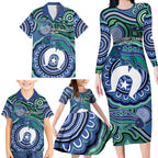 Torres Strait Islander Flag Day Personalised Family Matching Long Sleeve Bodycon Dress and Hawaiian Shirt Dhari Dugongs Sea Cows Aboriginal Art