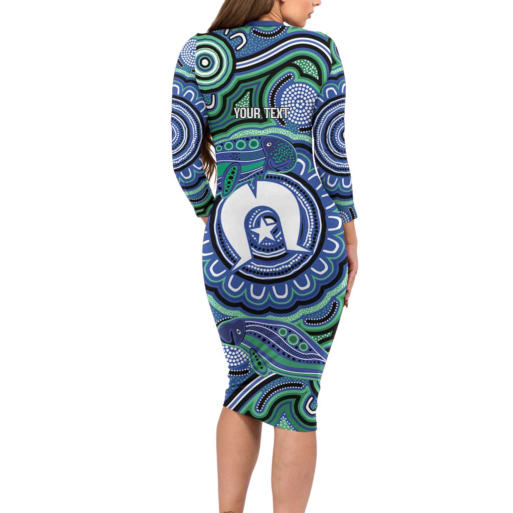 Torres Strait Islander Flag Day Personalised Family Matching Long Sleeve Bodycon Dress and Hawaiian Shirt Dhari Dugongs Sea Cows Aboriginal Art