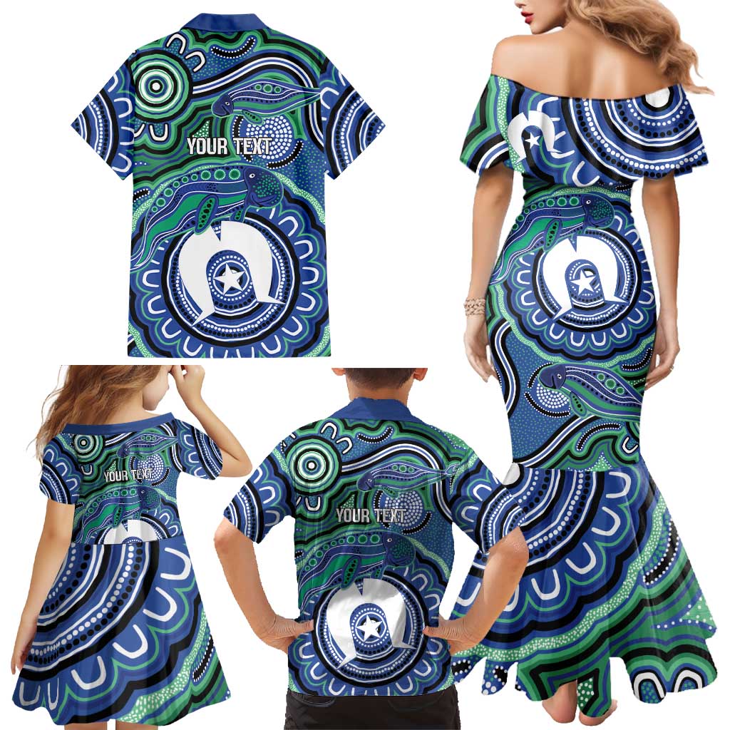 Torres Strait Islander Flag Day Personalised Family Matching Mermaid Dress and Hawaiian Shirt Dhari Dugongs Sea Cows Aboriginal Art