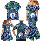 Torres Strait Islander Flag Day Personalised Family Matching Mermaid Dress and Hawaiian Shirt Dhari Dugongs Sea Cows Aboriginal Art