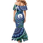 Torres Strait Islander Flag Day Personalised Family Matching Mermaid Dress and Hawaiian Shirt Dhari Dugongs Sea Cows Aboriginal Art