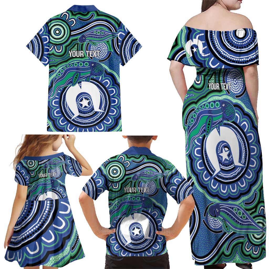 Torres Strait Islander Flag Day Personalised Family Matching Off Shoulder Maxi Dress and Hawaiian Shirt Dhari Dugongs Sea Cows Aboriginal Art