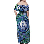 Torres Strait Islander Flag Day Personalised Family Matching Off Shoulder Maxi Dress and Hawaiian Shirt Dhari Dugongs Sea Cows Aboriginal Art