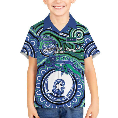 Torres Strait Islander Flag Day Personalised Family Matching Off Shoulder Maxi Dress and Hawaiian Shirt Dhari Dugongs Sea Cows Aboriginal Art