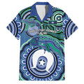 Torres Strait Islander Flag Day Personalised Family Matching Off Shoulder Short Dress and Hawaiian Shirt Dhari Dugongs Sea Cows Aboriginal Art