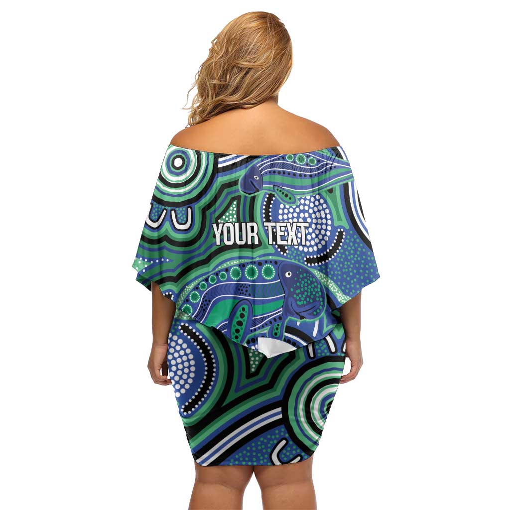 Torres Strait Islander Flag Day Personalised Family Matching Off Shoulder Short Dress and Hawaiian Shirt Dhari Dugongs Sea Cows Aboriginal Art
