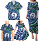 Torres Strait Islander Flag Day Personalised Family Matching Puletasi and Hawaiian Shirt Dhari Dugongs Sea Cows Aboriginal Art