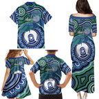 Torres Strait Islander Flag Day Personalised Family Matching Puletasi and Hawaiian Shirt Dhari Dugongs Sea Cows Aboriginal Art