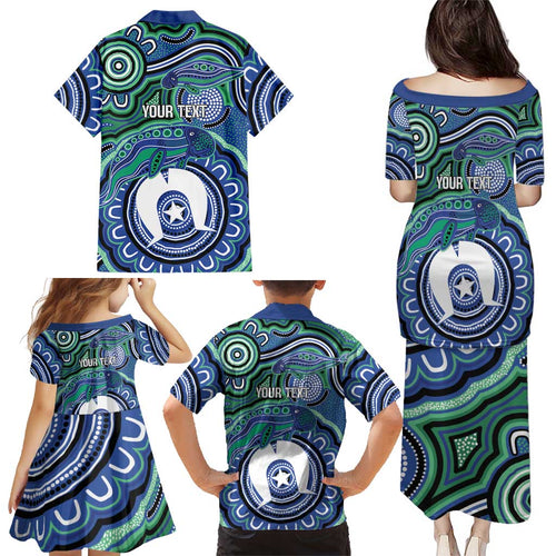 Torres Strait Islander Flag Day Personalised Family Matching Puletasi and Hawaiian Shirt Dhari Dugongs Sea Cows Aboriginal Art