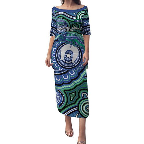Torres Strait Islander Flag Day Personalised Family Matching Puletasi and Hawaiian Shirt Dhari Dugongs Sea Cows Aboriginal Art