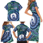 Torres Strait Islander Flag Day Personalised Family Matching Short Sleeve Bodycon Dress and Hawaiian Shirt Dhari Dugongs Sea Cows Aboriginal Art