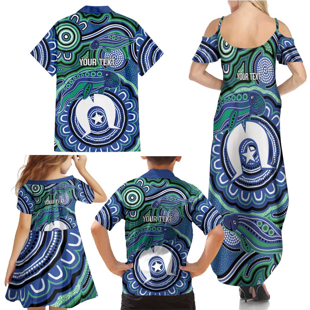 Torres Strait Islander Flag Day Personalised Family Matching Summer Maxi Dress and Hawaiian Shirt Dhari Dugongs Sea Cows Aboriginal Art