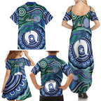 Torres Strait Islander Flag Day Personalised Family Matching Summer Maxi Dress and Hawaiian Shirt Dhari Dugongs Sea Cows Aboriginal Art