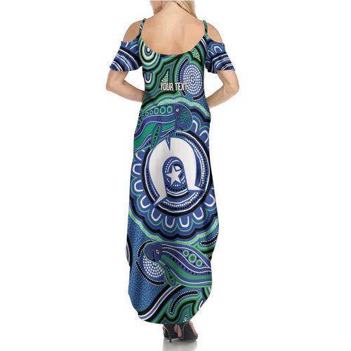 Torres Strait Islander Flag Day Personalised Family Matching Summer Maxi Dress and Hawaiian Shirt Dhari Dugongs Sea Cows Aboriginal Art