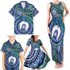 Torres Strait Islander Flag Day Personalised Family Matching Tank Maxi Dress and Hawaiian Shirt Dhari Dugongs Sea Cows Aboriginal Art