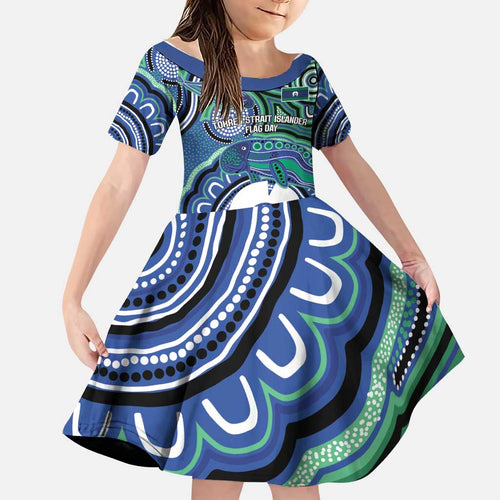 Torres Strait Islander Flag Day Personalised Family Matching Tank Maxi Dress and Hawaiian Shirt Dhari Dugongs Sea Cows Aboriginal Art