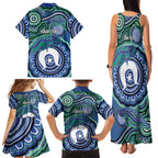 Torres Strait Islander Flag Day Personalised Family Matching Tank Maxi Dress and Hawaiian Shirt Dhari Dugongs Sea Cows Aboriginal Art