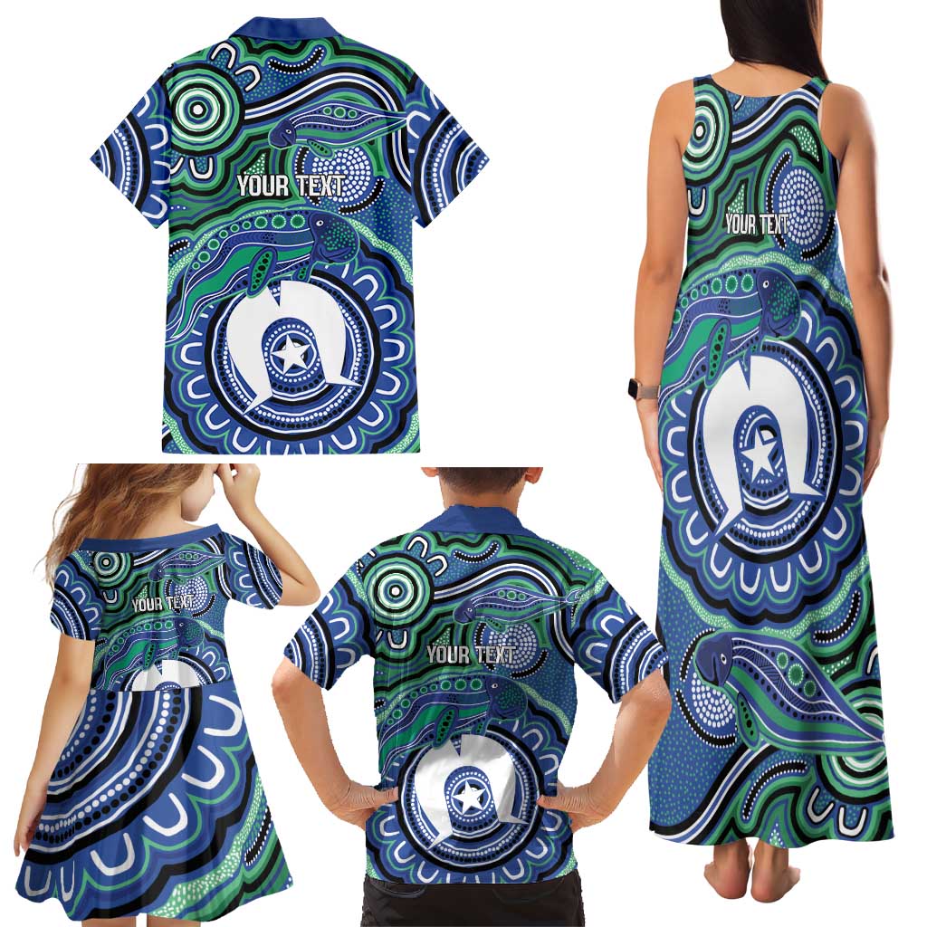 Torres Strait Islander Flag Day Personalised Family Matching Tank Maxi Dress and Hawaiian Shirt Dhari Dugongs Sea Cows Aboriginal Art