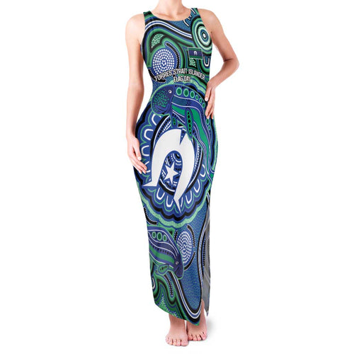 Torres Strait Islander Flag Day Personalised Family Matching Tank Maxi Dress and Hawaiian Shirt Dhari Dugongs Sea Cows Aboriginal Art