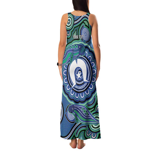Torres Strait Islander Flag Day Personalised Family Matching Tank Maxi Dress and Hawaiian Shirt Dhari Dugongs Sea Cows Aboriginal Art