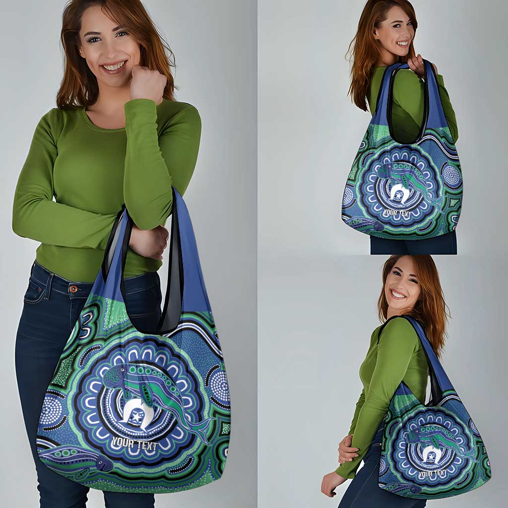 Torres Strait Islander Flag Day Personalised Grocery Bag Dhari Dugongs Sea Cows Aboriginal Art