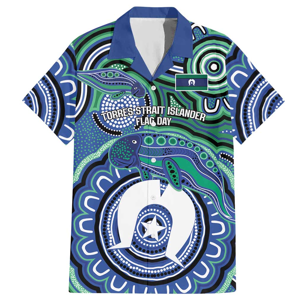 Torres Strait Islander Flag Day Personalised Hawaiian Shirt Dhari Dugongs Sea Cows Aboriginal Art