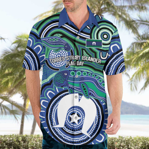 Torres Strait Islander Flag Day Personalised Hawaiian Shirt Dhari Dugongs Sea Cows Aboriginal Art