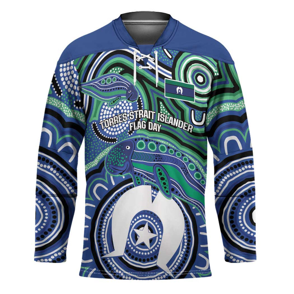 Torres Strait Islander Flag Day Personalised Hockey Jersey Dhari Dugongs Sea Cows Aboriginal Art