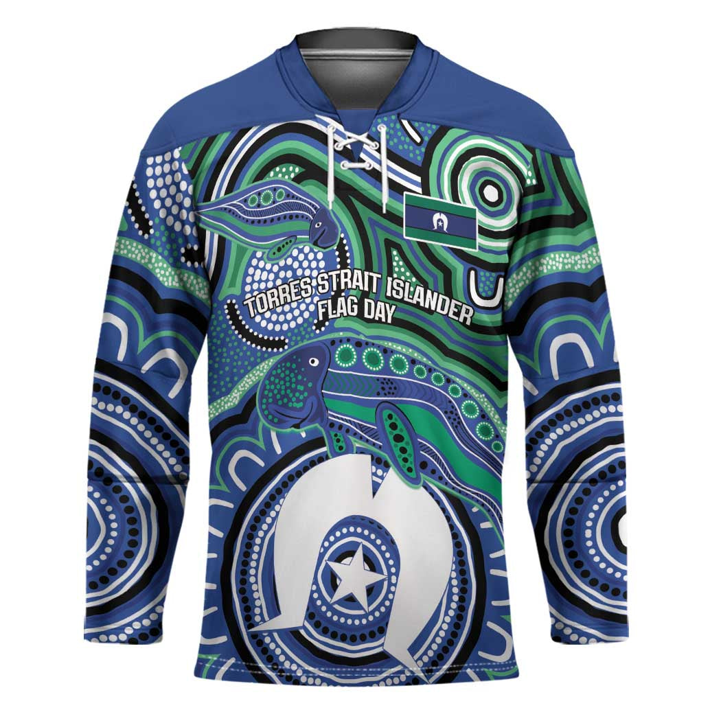 Torres Strait Islander Flag Day Personalised Hockey Jersey Dhari Dugongs Sea Cows Aboriginal Art