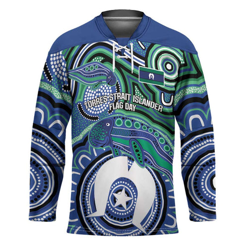 Torres Strait Islander Flag Day Personalised Hockey Jersey Dhari Dugongs Sea Cows Aboriginal Art