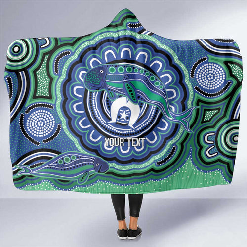 Torres Strait Islander Flag Day Personalised Hooded Blanket Dhari Dugongs Sea Cows Aboriginal Art