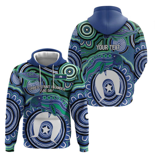 Torres Strait Islander Flag Day Personalised Hoodie Dhari Dugongs Sea Cows Aboriginal Art