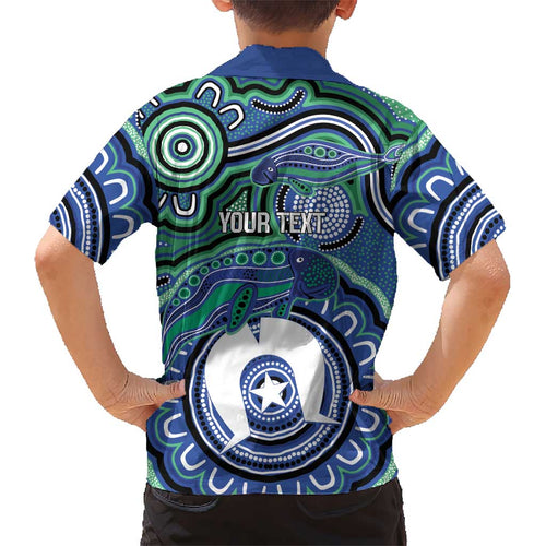 Torres Strait Islander Flag Day Personalised Kid Hawaiian Shirt Dhari Dugongs Sea Cows Aboriginal Art