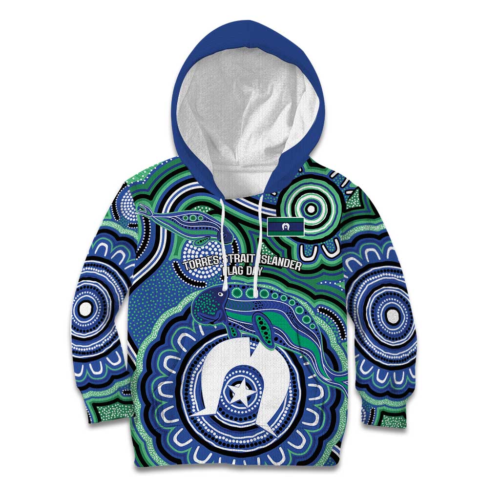 Torres Strait Islander Flag Day Personalised Kid Hoodie Dhari Dugongs Sea Cows Aboriginal Art