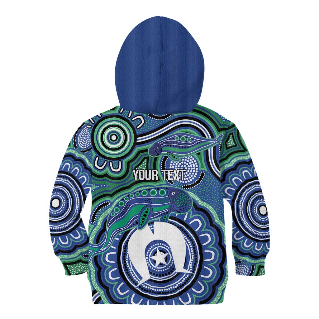 Torres Strait Islander Flag Day Personalised Kid Hoodie Dhari Dugongs Sea Cows Aboriginal Art