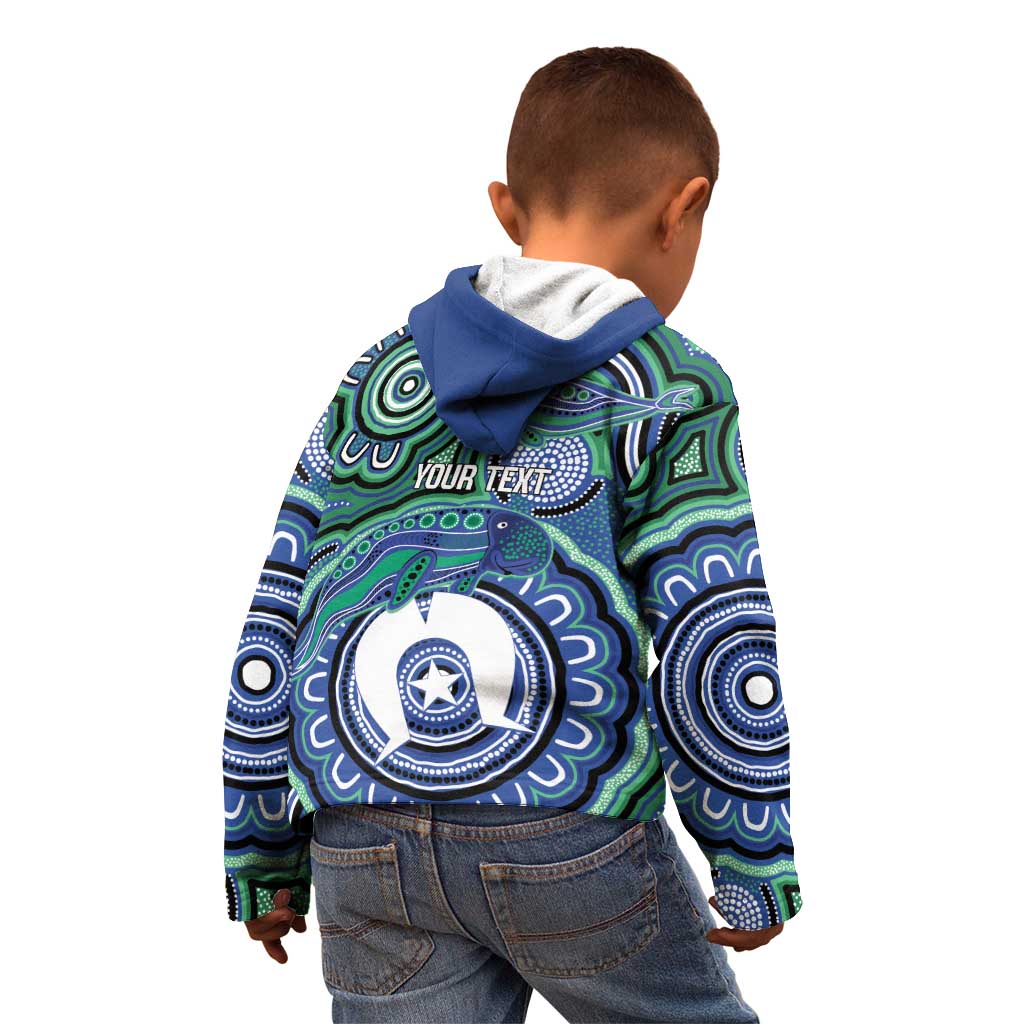 Torres Strait Islander Flag Day Personalised Kid Hoodie Dhari Dugongs Sea Cows Aboriginal Art