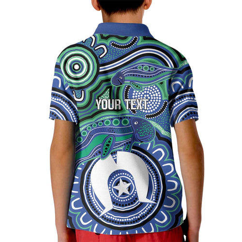 Torres Strait Islander Flag Day Personalised Kid Polo Shirt Dhari Dugongs Sea Cows Aboriginal Art