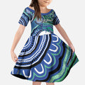 Torres Strait Islander Flag Day Personalised Kid Short Sleeve Dress Dhari Dugongs Sea Cows Aboriginal Art