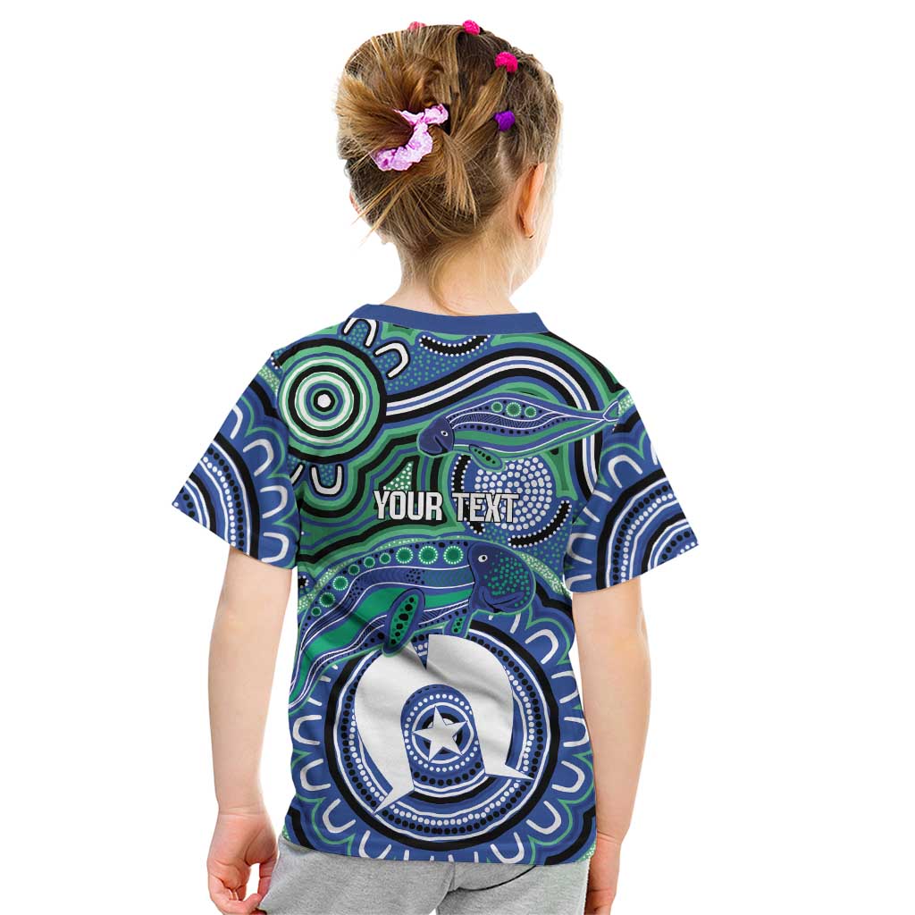 Torres Strait Islander Flag Day Personalised Kid T Shirt Dhari Dugongs Sea Cows Aboriginal Art