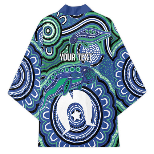 Torres Strait Islander Flag Day Personalised Kimono Dhari Dugongs Sea Cows Aboriginal Art