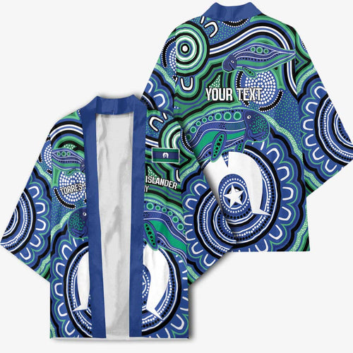 Torres Strait Islander Flag Day Personalised Kimono Dhari Dugongs Sea Cows Aboriginal Art