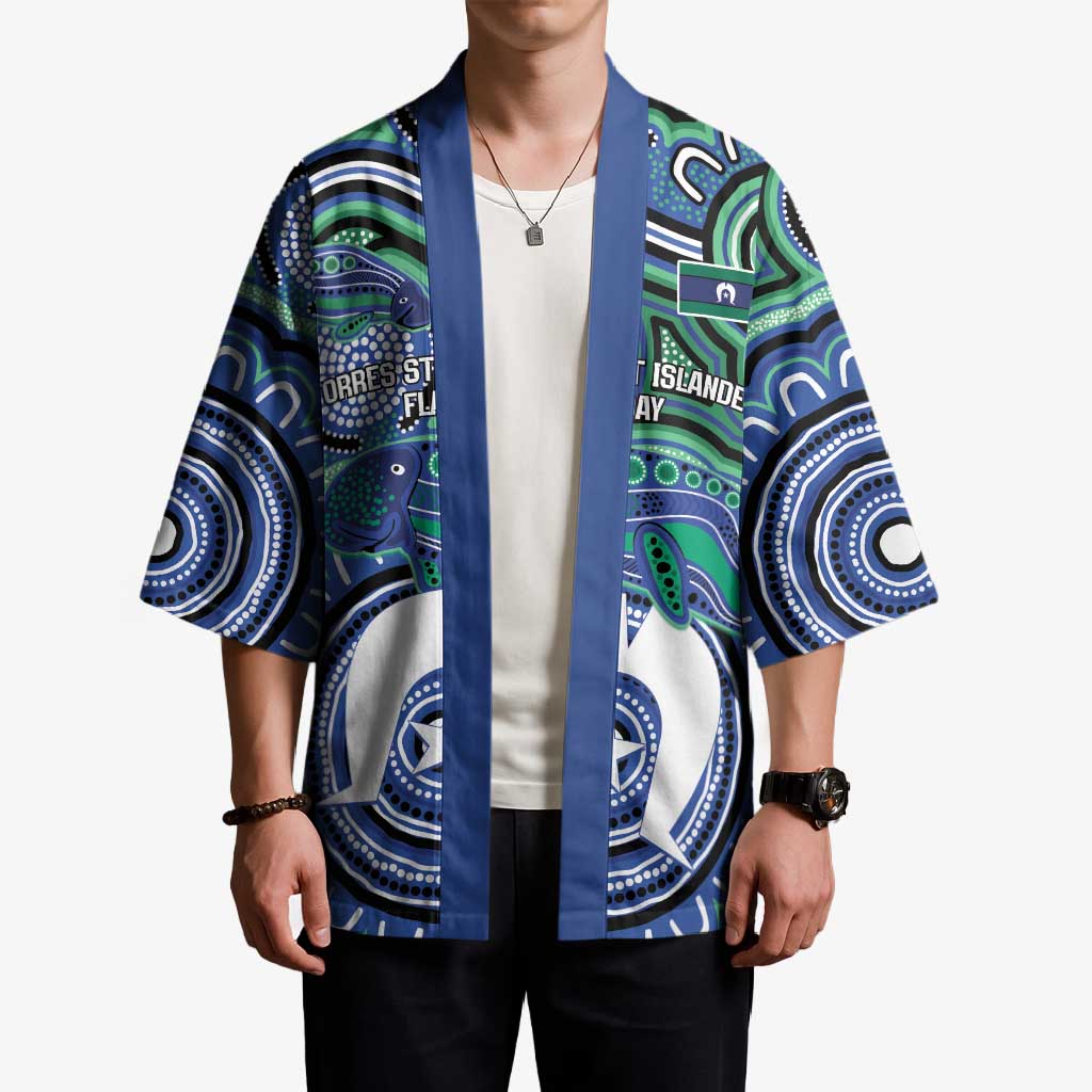 Torres Strait Islander Flag Day Personalised Kimono Dhari Dugongs Sea Cows Aboriginal Art