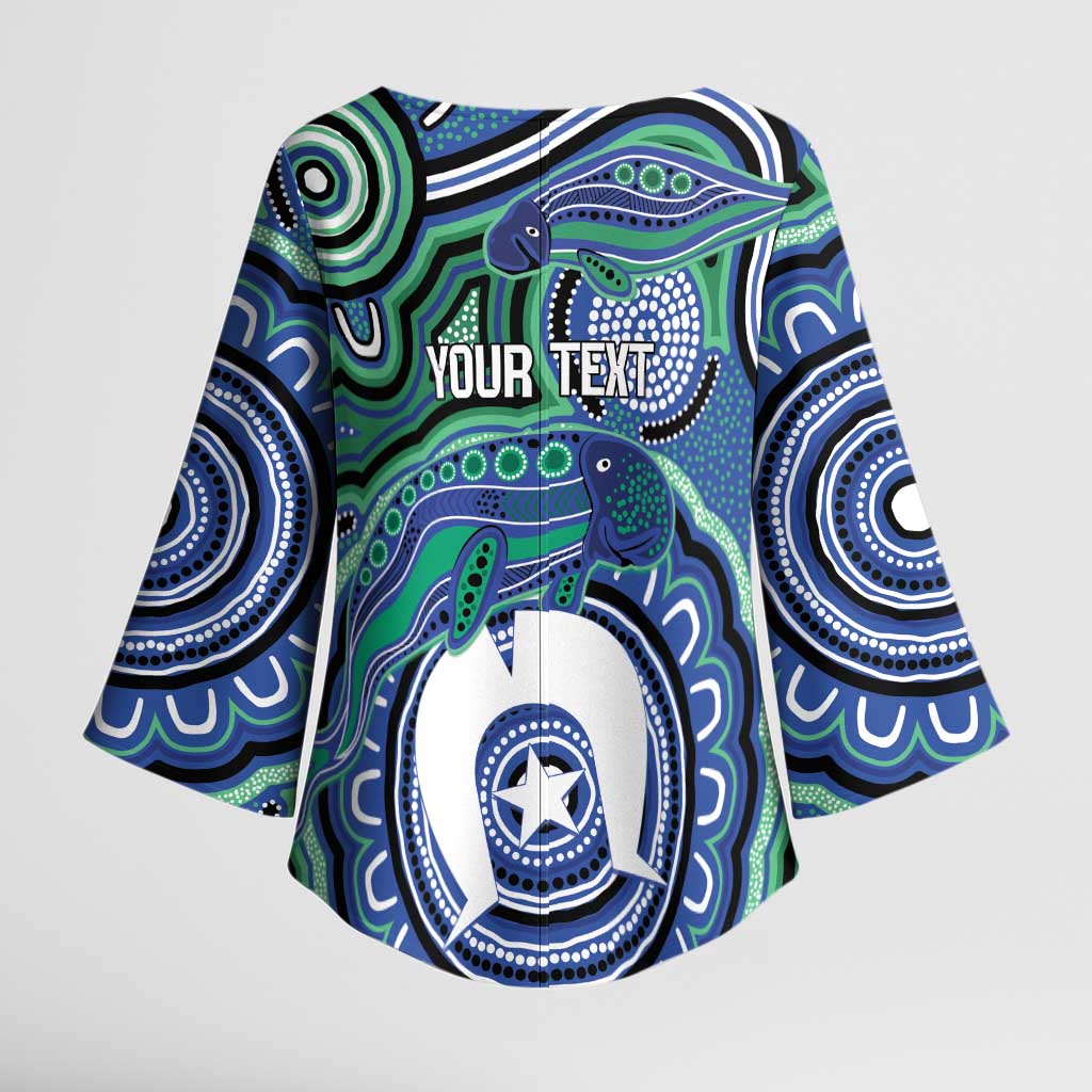 Torres Strait Islander Flag Day Personalised Kimono Sleeve Blouse Dhari Dugongs Sea Cows Aboriginal Art