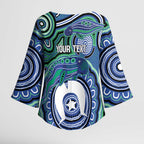 Torres Strait Islander Flag Day Personalised Kimono Sleeve Blouse Dhari Dugongs Sea Cows Aboriginal Art