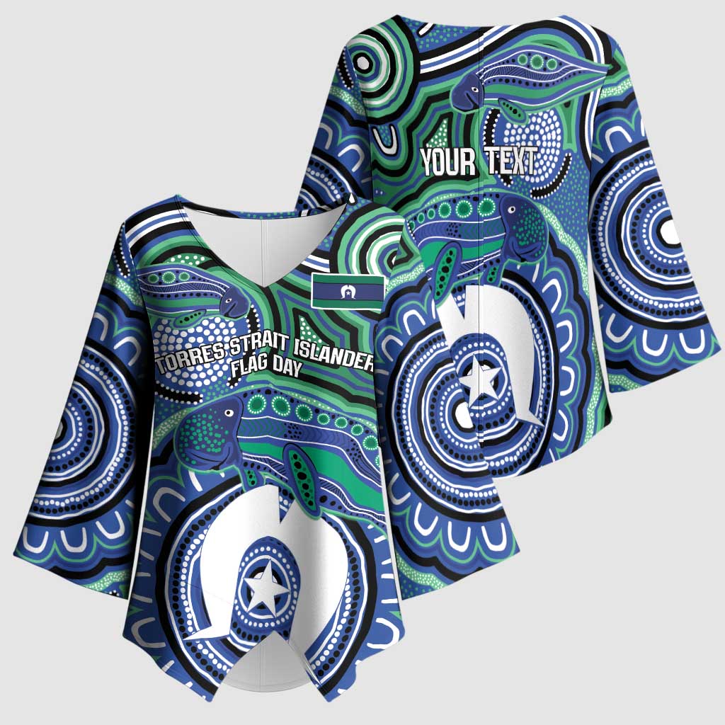Torres Strait Islander Flag Day Personalised Kimono Sleeve Blouse Dhari Dugongs Sea Cows Aboriginal Art
