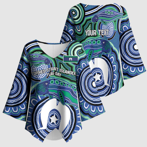 Torres Strait Islander Flag Day Personalised Kimono Sleeve Blouse Dhari Dugongs Sea Cows Aboriginal Art